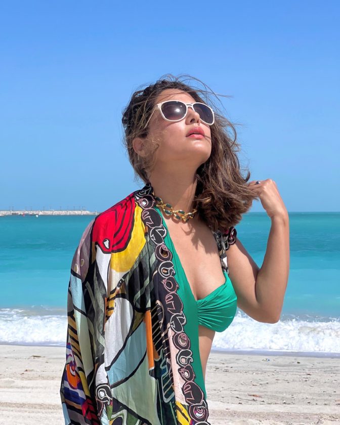 Hina Khan Raising The Temperature In Green Swimsuit