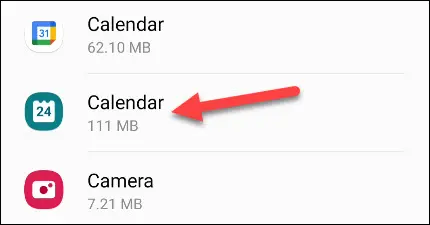 Find the Samsung Calendar app in the list. It’s labeled as “Calendar” with a teal icon.