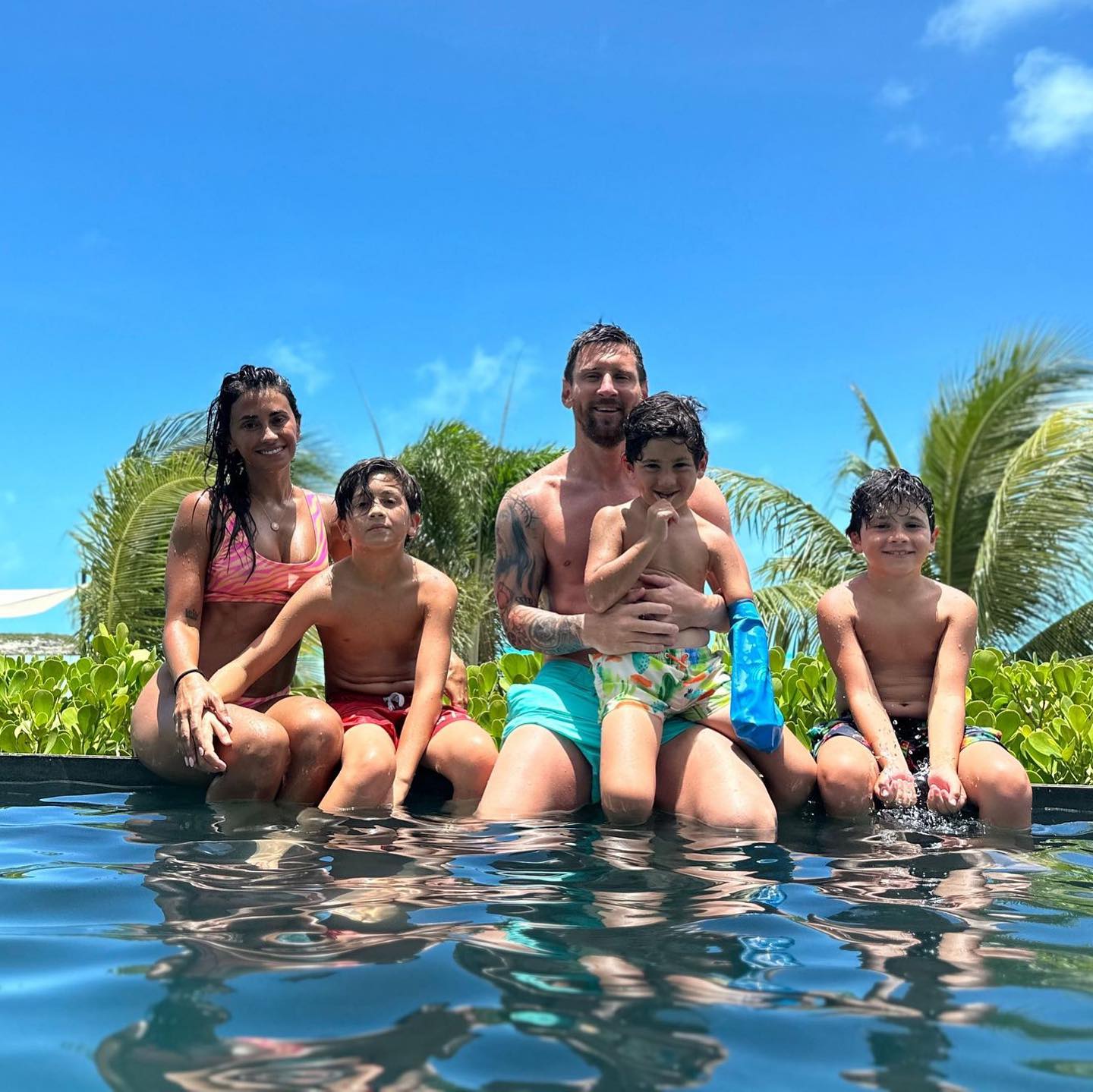 Lionel Messi's Heartwarming Miami Moment: Family Poolside Fun with All Three Kids - Check Out the Adorable Family Photo