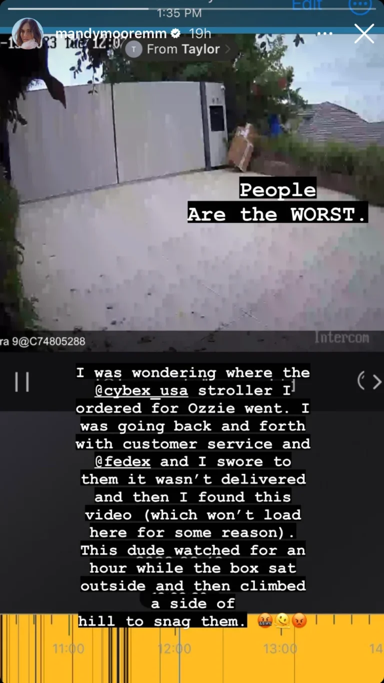 Mandy Moore Captures Theft of Her Baby Stroller on Security Camera: People Are the WORST