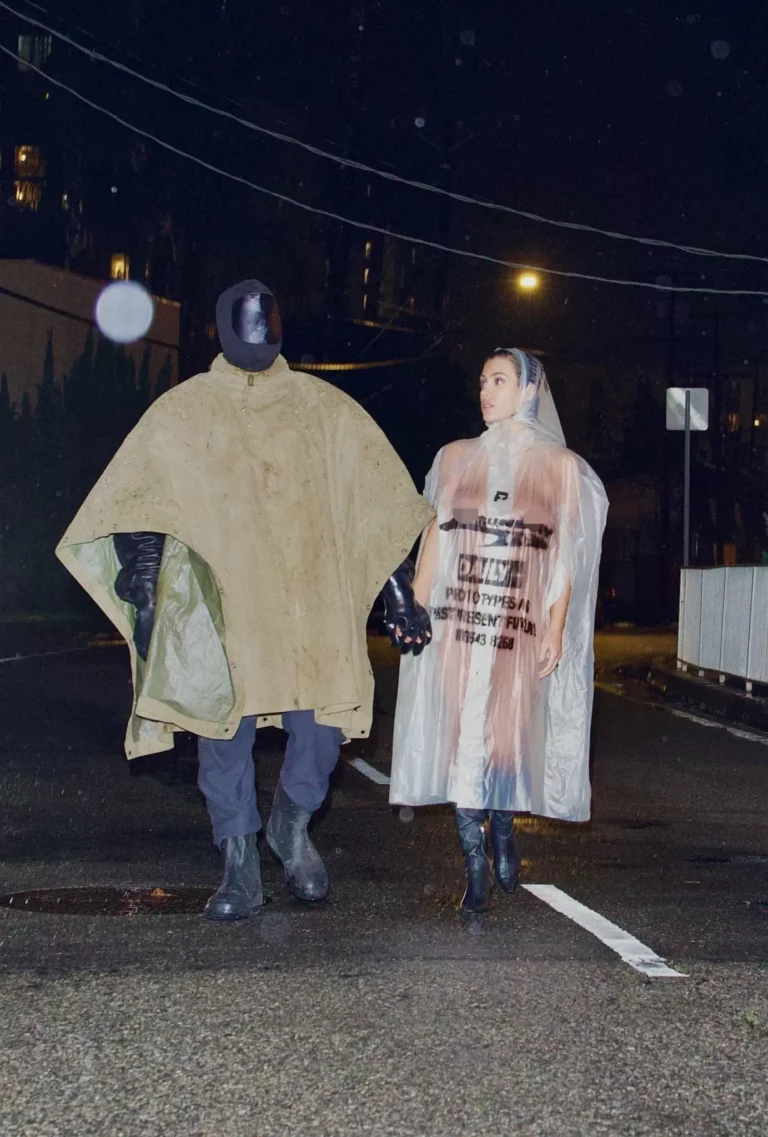 Bianca Censori Naked in Raincoat 