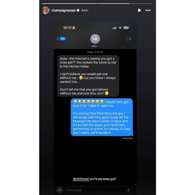 Drake Responds to Nose Job Rumors and Teases Rick Ross in Texts with Mom Shared on Instagram