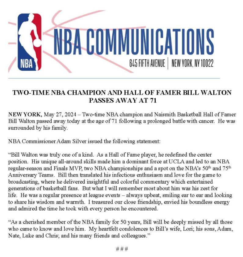 NBA released official Press Statement