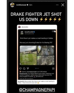 Read more about the article Rick Ross’s jet reportedly crash-landed in Dallas, and Drake liked the post