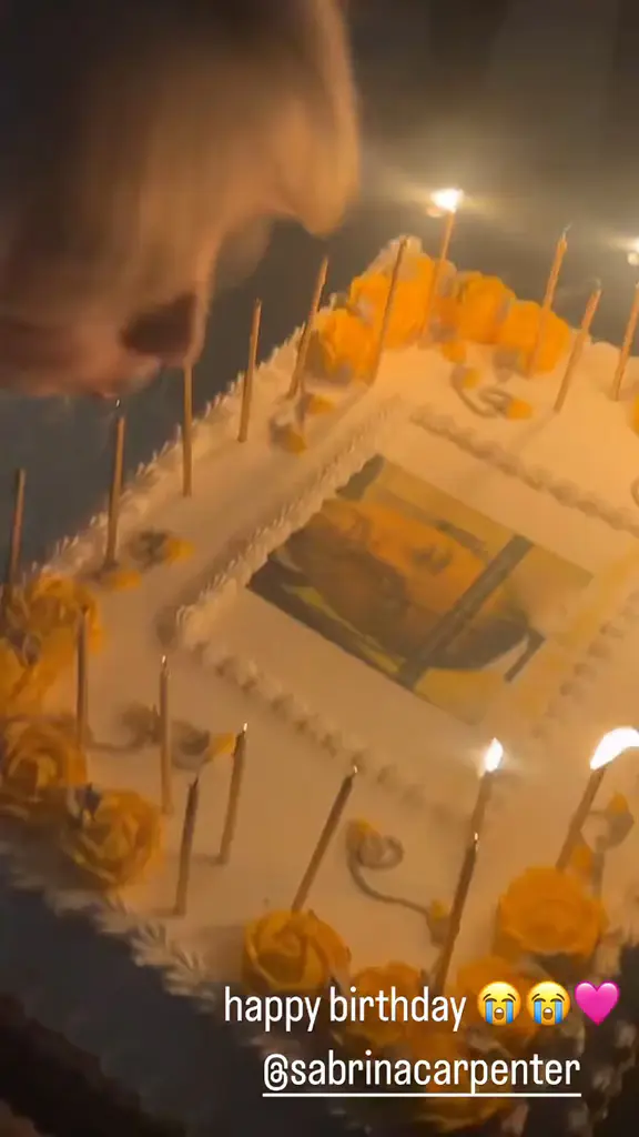 Sabrina Carpenter Rings in 25th Birthday with Leonardo Meme Cake